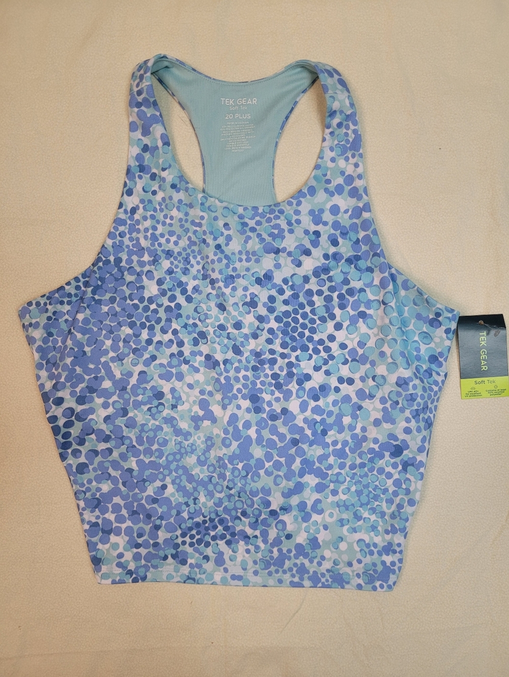 New! Tek Gear Girls Sz 20 Plus light blue dot racerback Active Athletic Bra tank